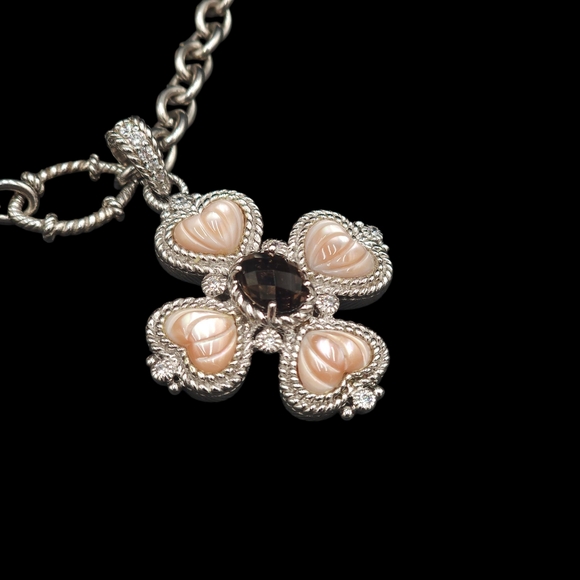 Judith Ripka 925 SS Pink Quartz Smokey Quartz CZ Maltese Cross Pendant/ Necklace - Picture 4 of 10